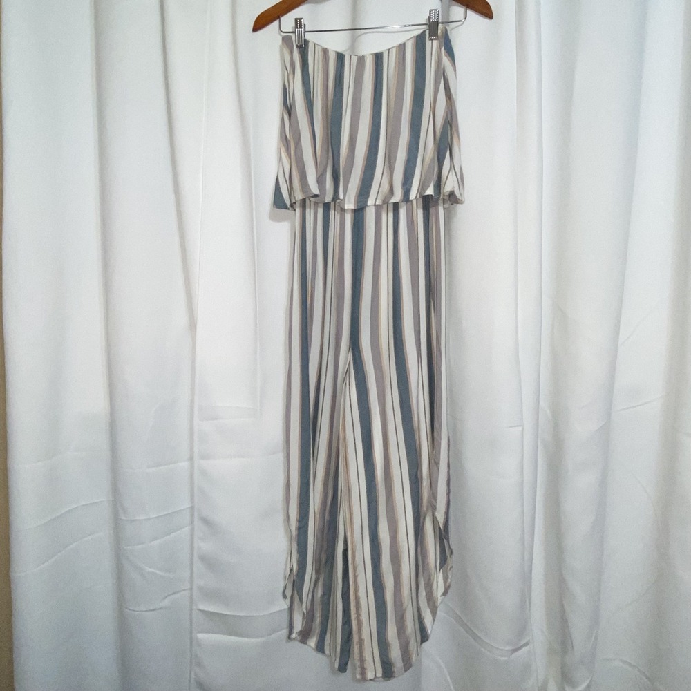 O'NEILL Jumpsuit Sz S Wide Leg Multicolor Stripe Ruffle Pantsuit Cotton Viscose